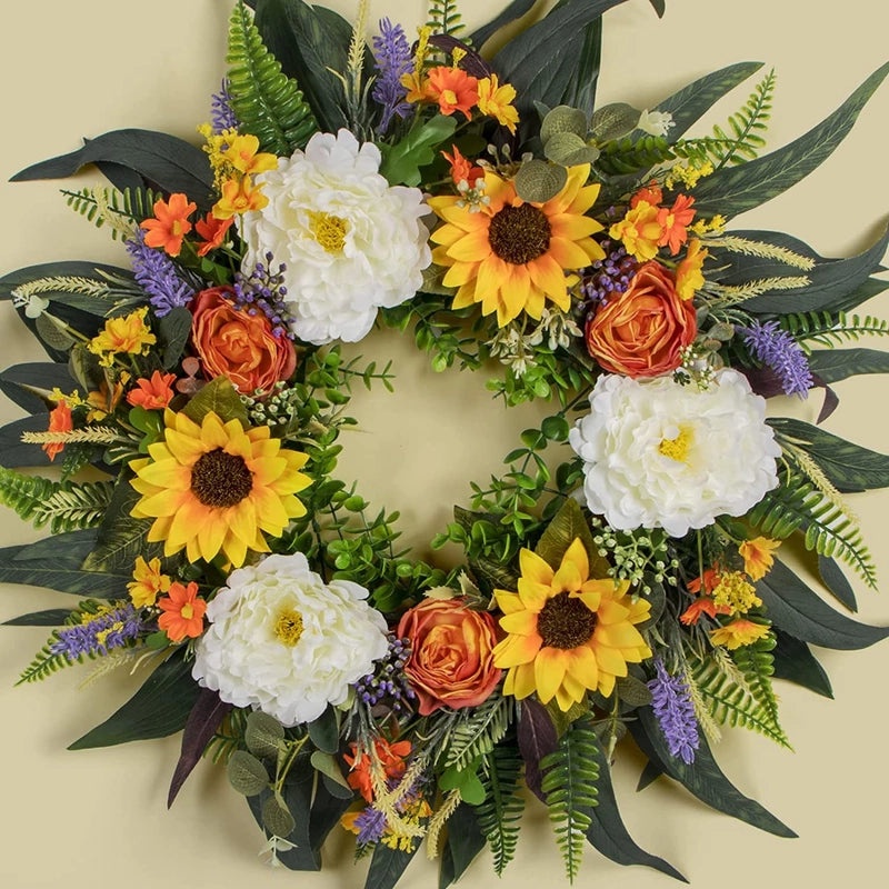 Summer Eucalyptus and Sunflower Wreath Front Door Garland Hanging Decor|Home Decor & Seasonal Wreaths