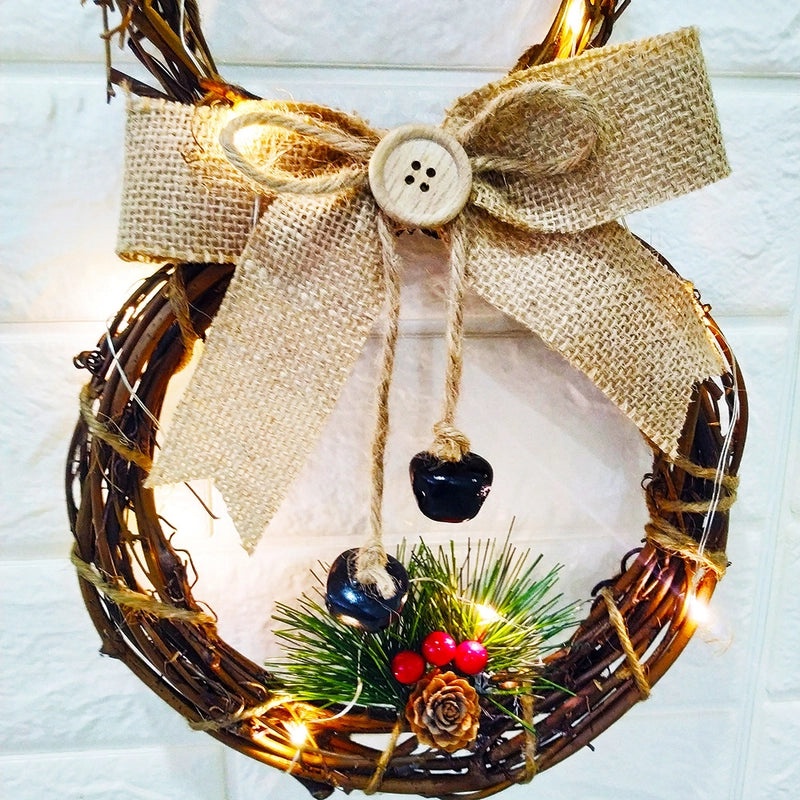 Christmas Rattan Circle LED Light String Garland Pendant for Home Door Hanging Decorations|Christmas Decorations