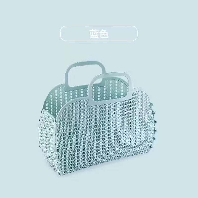 Foldable Plastic Handwoven Storage Basket for Bathroom and Shopping | Home Storage & Organization