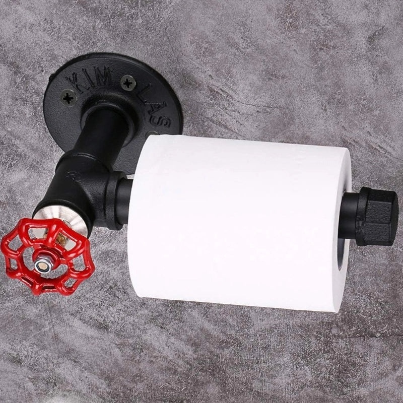 Vintage Industrial Iron Pipe Toilet Paper Holder with Valve for Bathroom Bedroom|Bathroom Accessories