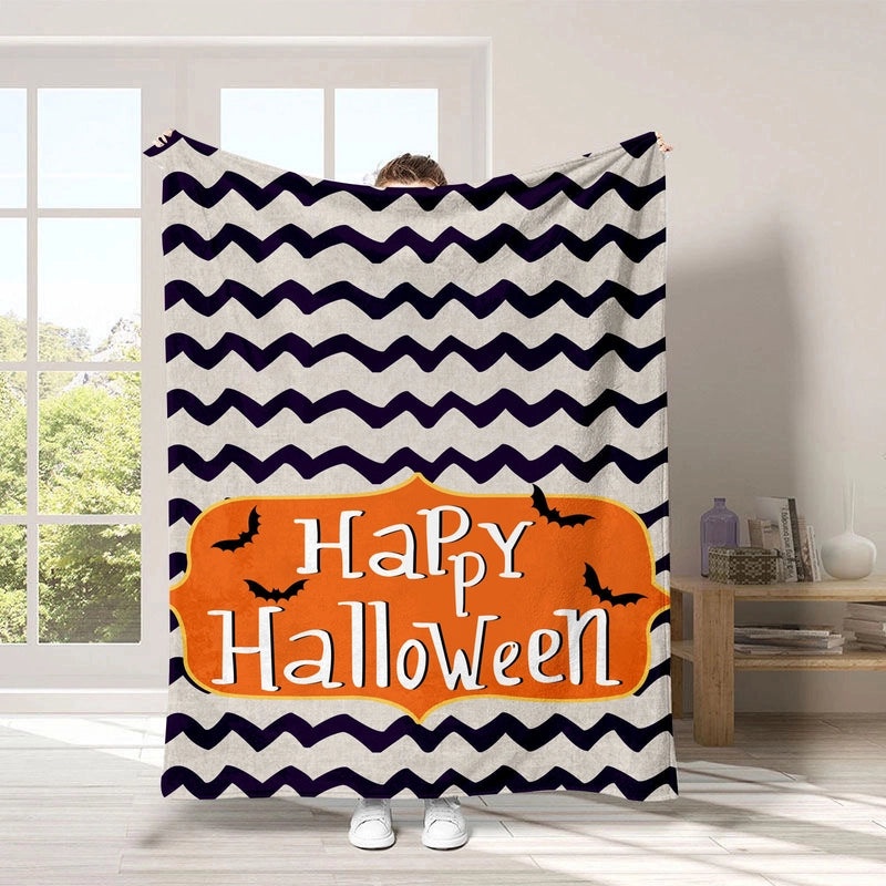 Halloween Pumpkin Bat Blanket Cozy Polyester Throw for Couch Sofa Decor | Home Decor & Seasonal Accessories