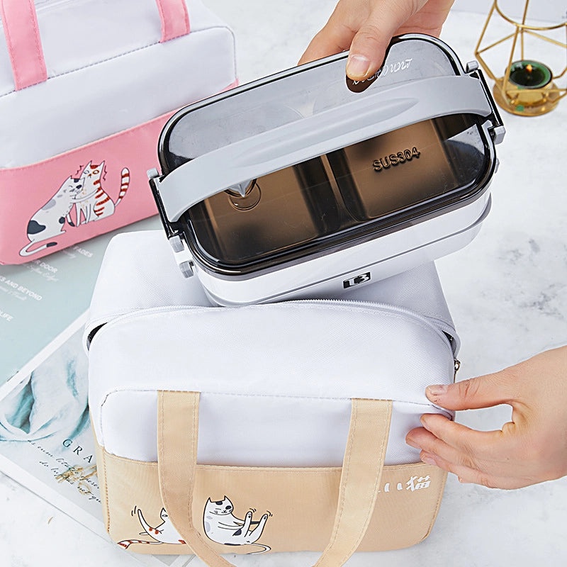 Cartoon Cat Portable Insulated Lunch Bag Outdoor Cooler Bag with Rice Insulation|Lunch Bags & Coolers