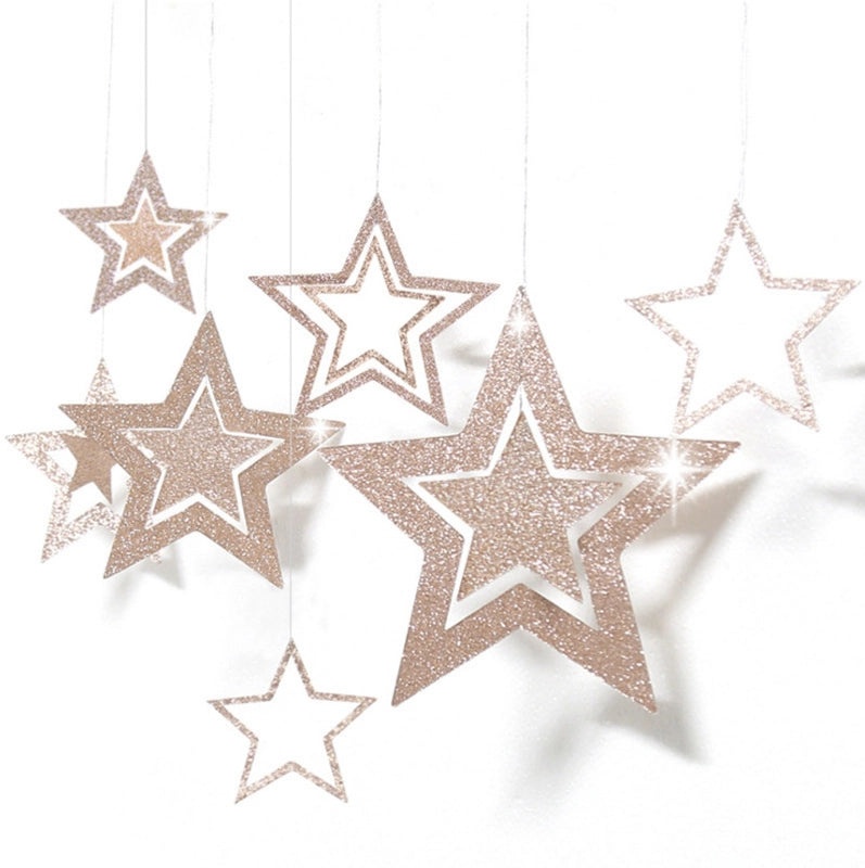 Hollow Star Pendant Set 7pcs Christmas Ornaments New Year Wedding Five-pointed Star Hanging Decorations|Home Decor & Party Supplies