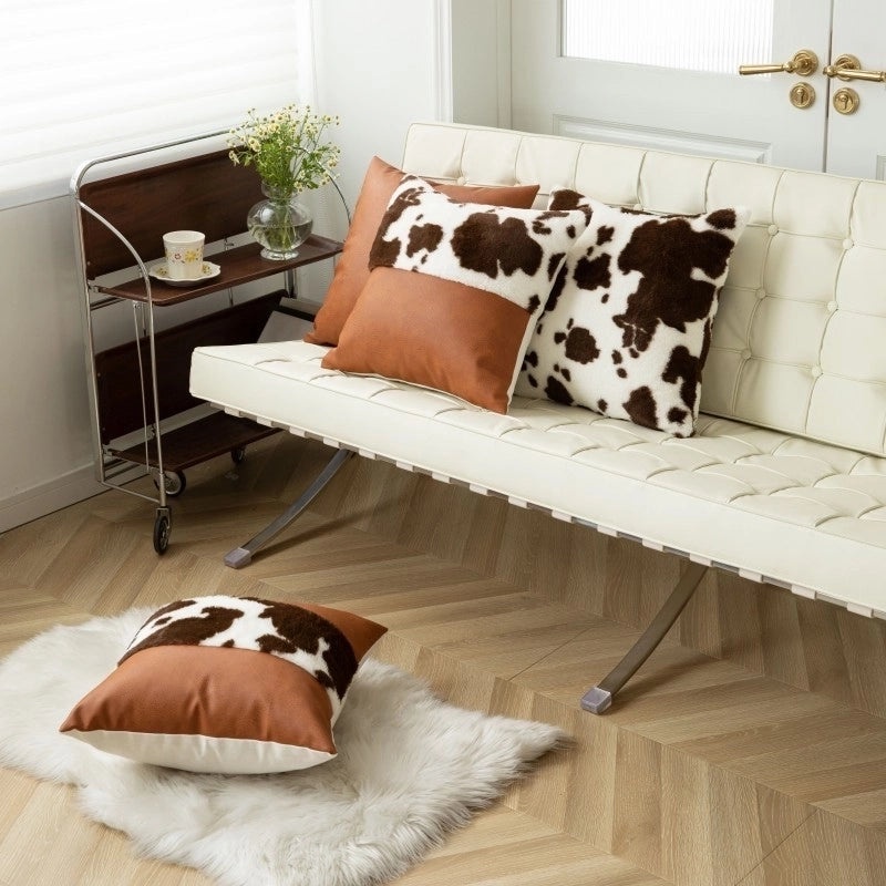 Colorful PU Leather Milk Fiber Decorative Throw Pillow|Home Decor Pillows