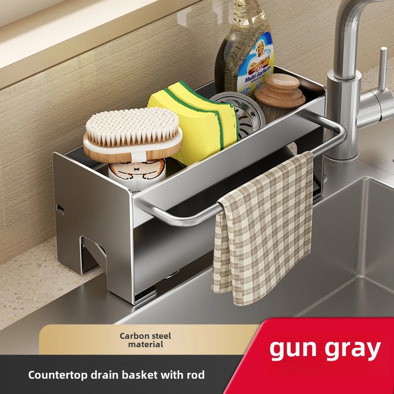 Sink Drain Rack for Floor/Table, Faucet Sponge Holder with Steel Ball Storage | Kitchen Storage Accessories