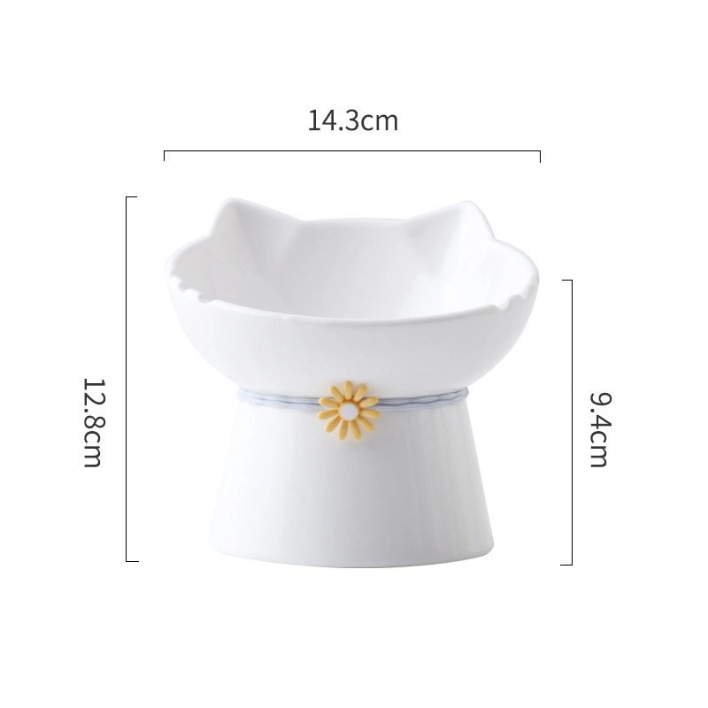 Ceramic Cat and Dog Food Bowl Anti-Tip Elevated Design Inclined Mouth Cute Cat Shape Drinking Basin|Pet Supplies Bowls