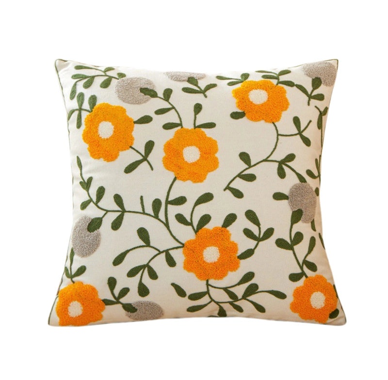 Embroidered Cotton Floral Cushion Cover Soft Decorative Pillow Case for Sofa Bedside Home Decor|Home Decor & Pillows
