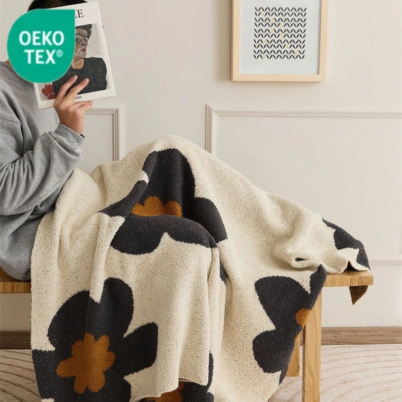 Nordic Style Knitted Velvet Sunflower Blanket | Home Textiles & Blankets