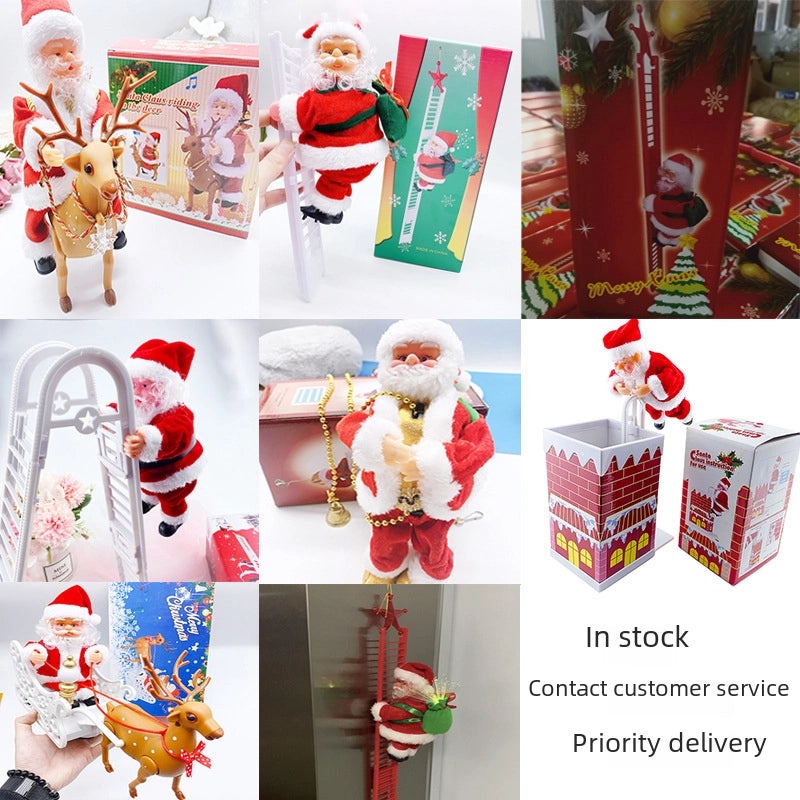 Christmas Fiber Optic Climbing Ladder Red White Double and Single with Santa Deer and Sleigh Decorations|Holiday Decorations