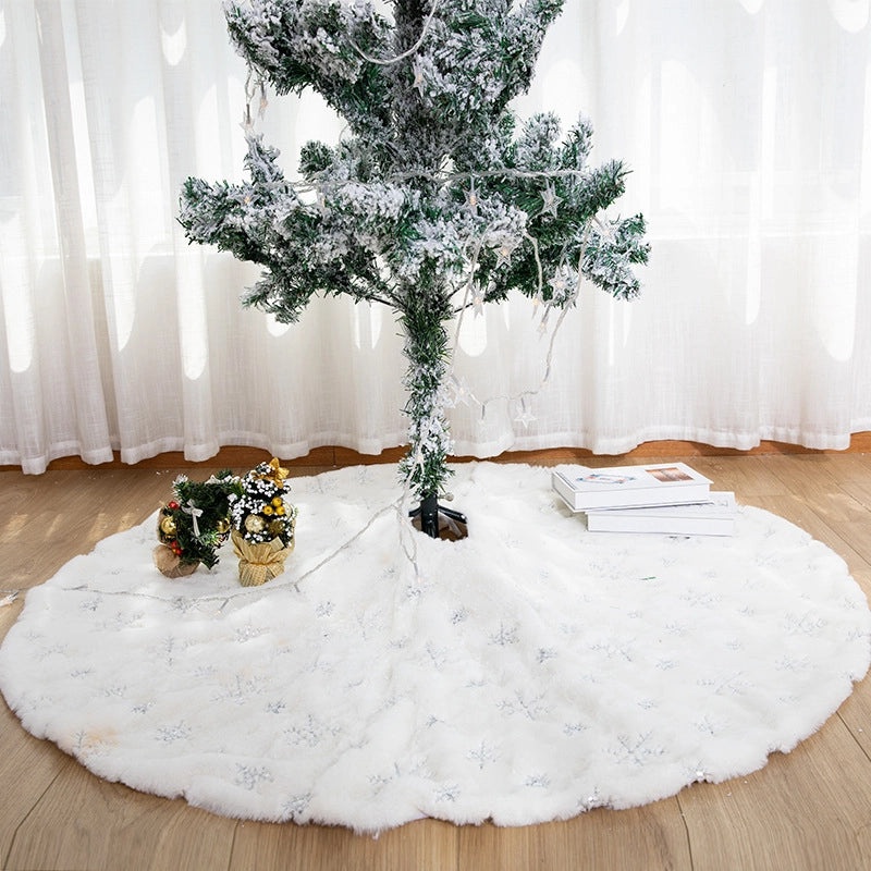 White Sequin Plush Christmas Tree Dress with Long Rabbit Hair for 78/90/122cm Trees|Christmas Tree Decorations