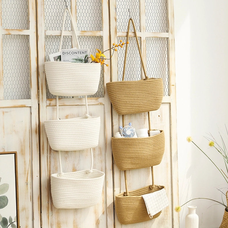 Three-Layer Cotton Thread Wall Hanging Basket for Storage and Home Decoration|Home Storage & Organization