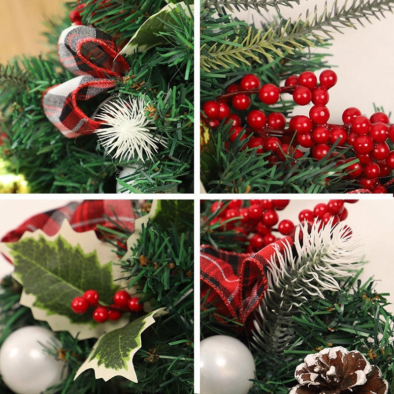 Christmas Red Fruit Ribbon Door Decoration with White Edge Leaves | Home Decor