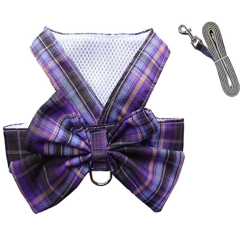 Plaid JK Skirt Pet Leash with Chest Strap Dog Cat Walking Harness and Teddy Hair Accessories|Pet Supplies