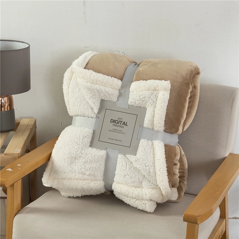 Double-layer Soft Lamb Fleece Blanket Thick Warm Solid Color Cozy Throw|Home Textiles & Bedding