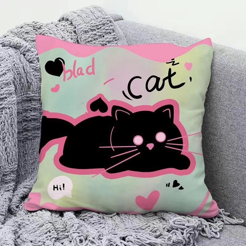 Minimalist Cat Letter Plush Throw Pillow with PP Cotton Filling for Casual Elegant Home Decor|Home Decor