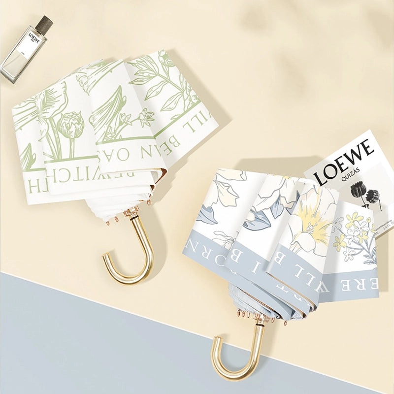 Ultra-Light Small Gold Hook Foldable Sun Umbrella 50% UV and Rain Protection Compact Women’s Parasol|Sun Umbrellas & Parasols