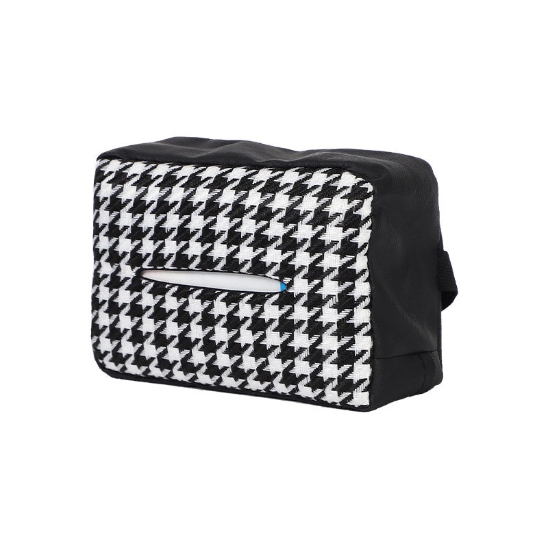 Vintage Houndstooth PU Leather Knitted Tissue Box Cover|Home Decor Accessories