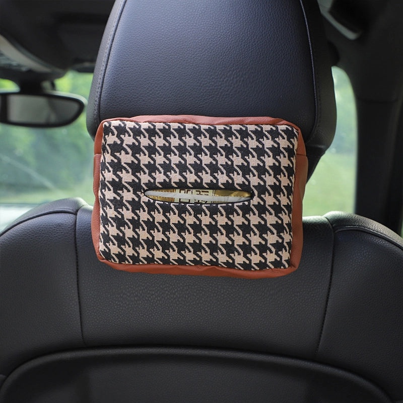 Vintage Houndstooth PU Leather Knitted Tissue Box Cover|Home Decor Accessories