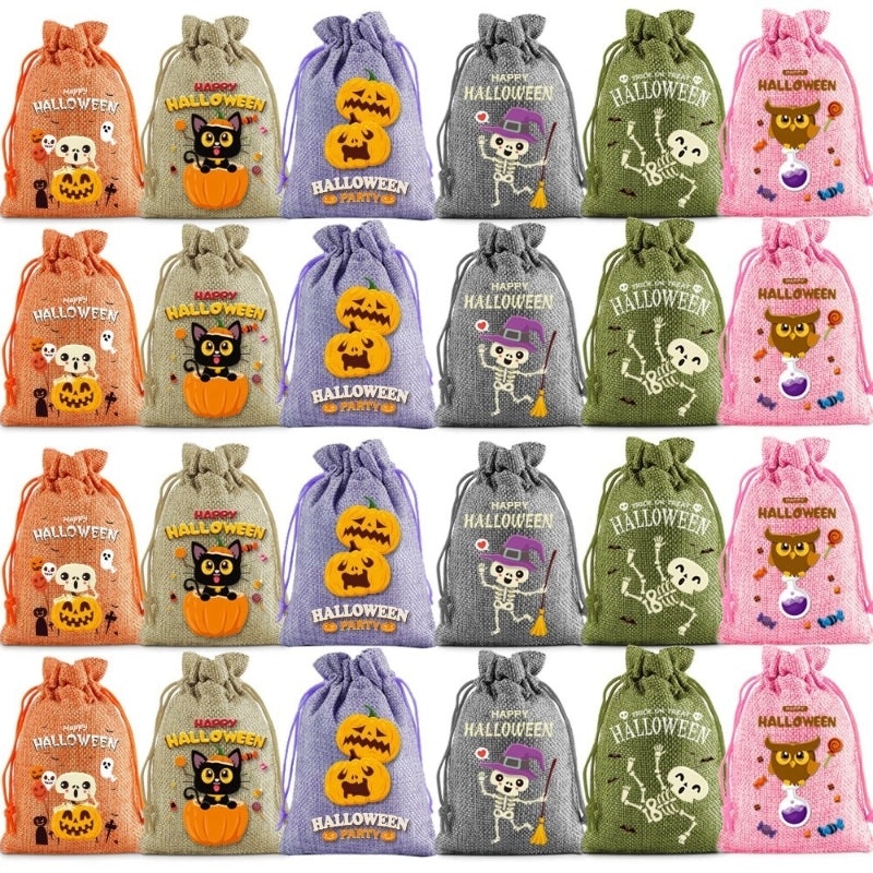 Funny Halloween Pumpkin Skull Linen Gift Bags | Party Supplies