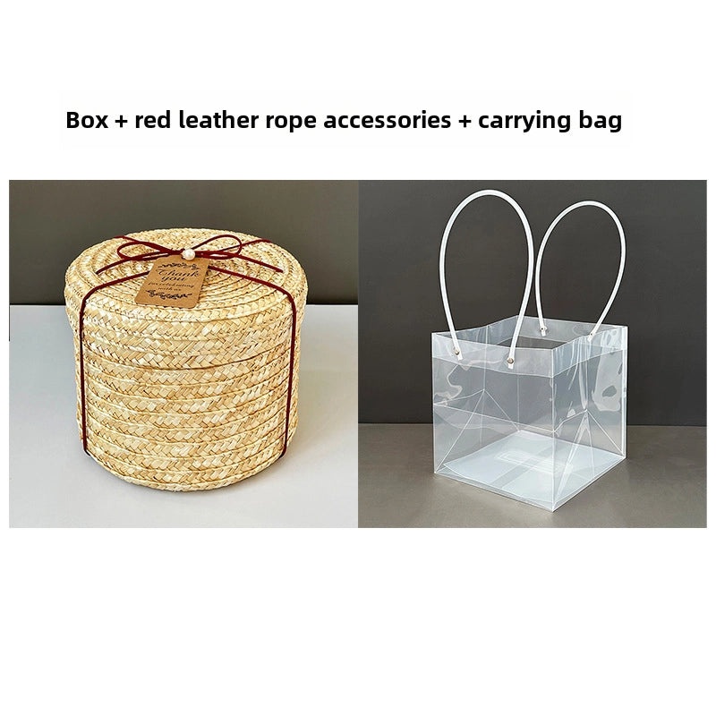 Handmade Round Straw Box with Lid | Rattan Gift Box for Wedding, Storage, Baking | Woven Hug Bucket | Home Decor Accessories|Storage Containers