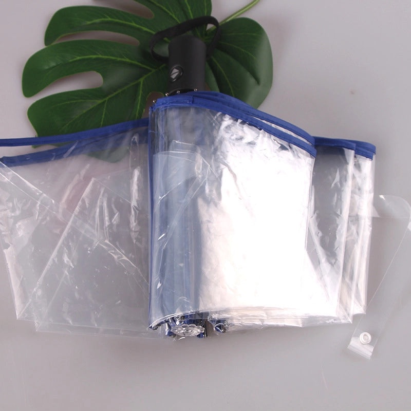 Transparent Folding Umbrella Full Automatic Clear Rain Umbrella Custom Logo Print Promotional Supplies|Umbrellas & Rain Gear