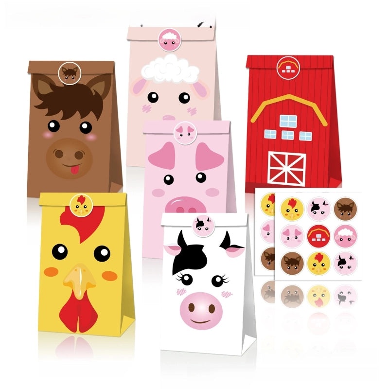 Farm Animal Kraft Paper Candy Bags Cow Chicken Sheep Pig Party Holiday Gift|Party Supplies
