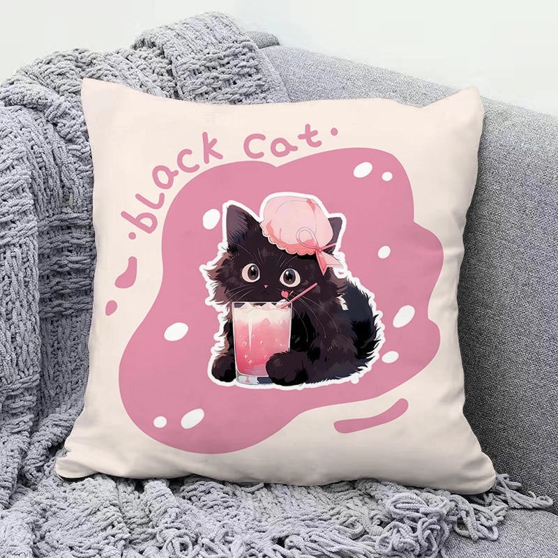 Minimalist Cat Letter Plush Throw Pillow with PP Cotton Filling for Casual Elegant Home Decor|Home Decor