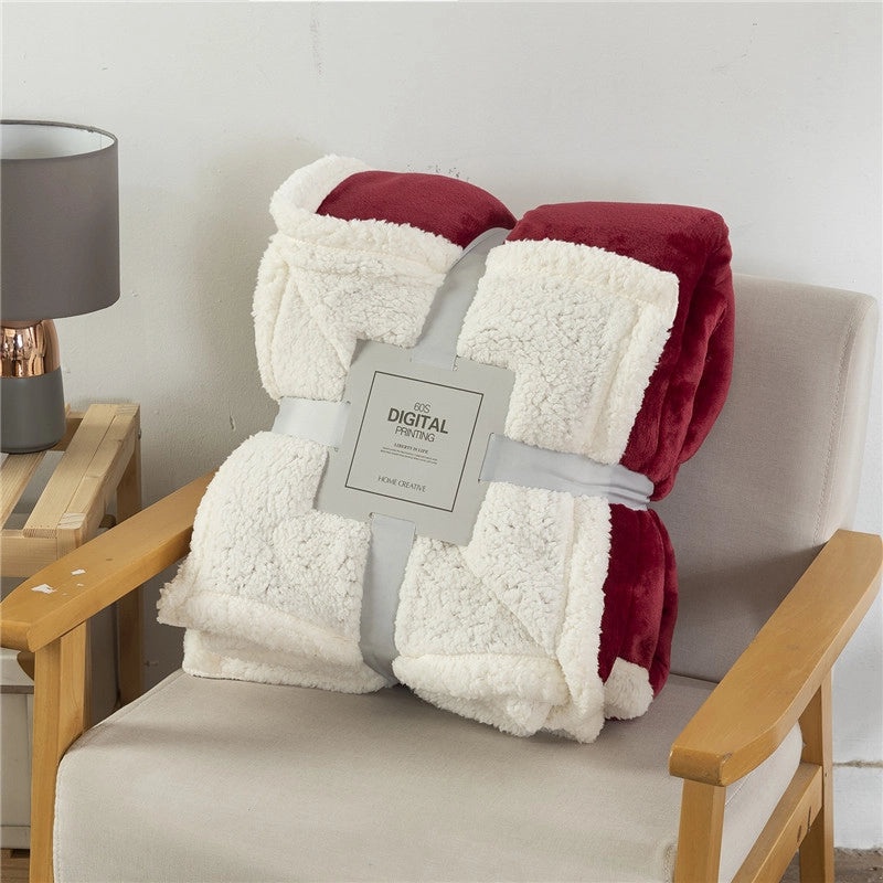 Double-layer Soft Lamb Fleece Blanket Thick Warm Solid Color Cozy Throw|Home Textiles & Bedding
