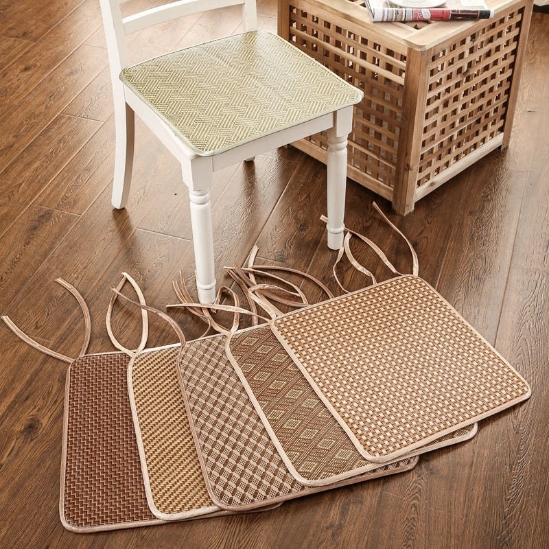 Breathable Summer Rattan Sponge Cushion Non-slip Office Dining Chair Mat with Chinese Style Rope Handle|Home Decor & Cushions