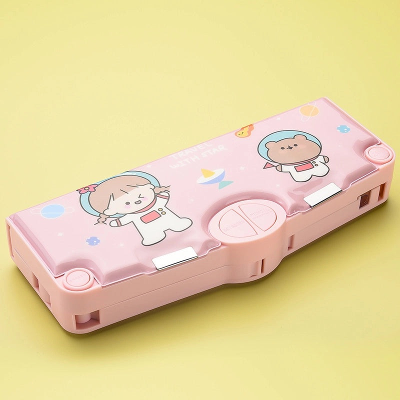 Large Capacity Double Layer Kids Pencil Box Cute Plastic Stationery Organizer for Boys Girls School Office|School Supplies