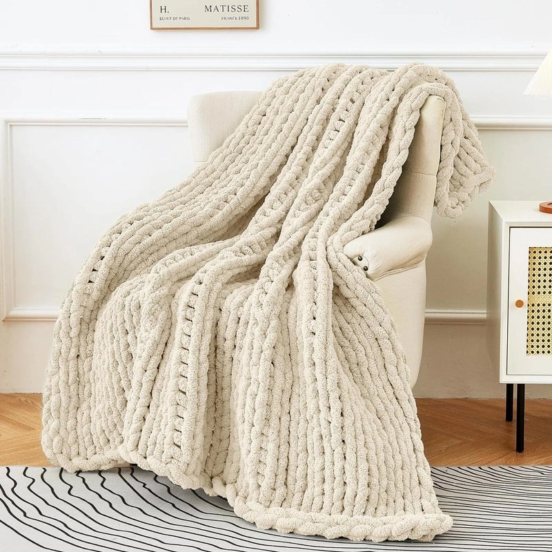 Half Velvet Wool Blanket Hand-Woven Nordic Sofa Throw Coarse Knitted Blanket | Home Textiles & Blankets