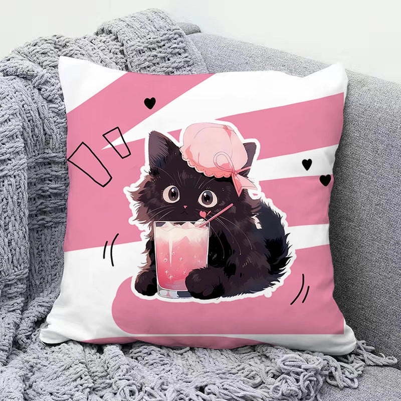 Minimalist Cat Letter Plush Throw Pillow with PP Cotton Filling for Casual Elegant Home Decor|Home Decor