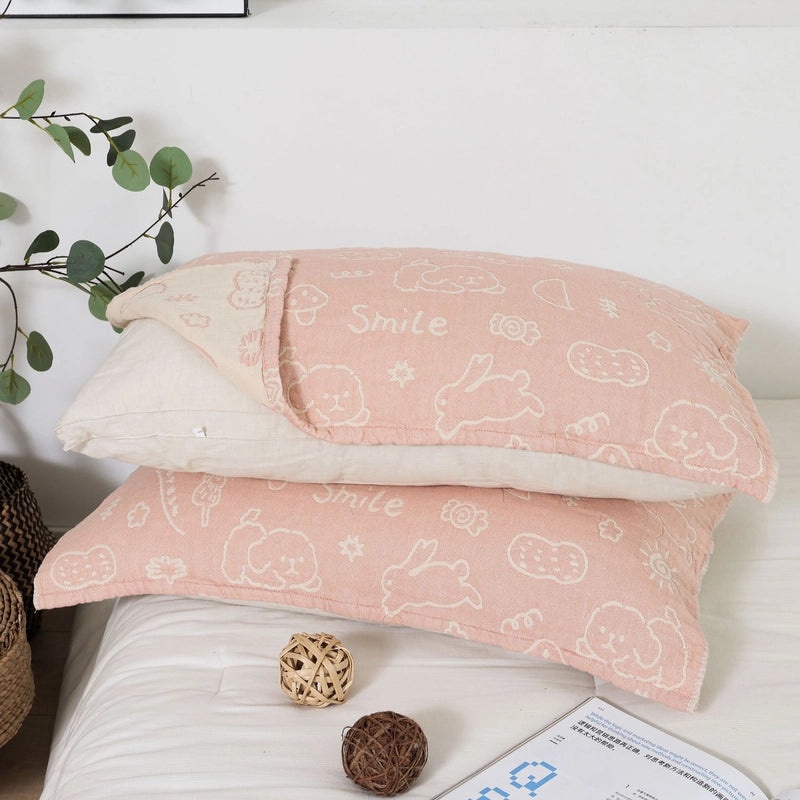 Cotton Gauze Pillow Towel Pair for Boys and Girls Cartoon Hijab Cushion Cover Four Seasons Use|Home Textiles