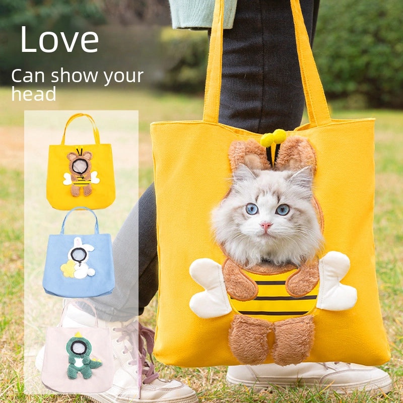 Adorable Canvas Cat & Small Dog Carrier Bag with Head-Out Window, Crossbody & Handheld Shoulder Pet Travel Bag|Pet Accessories