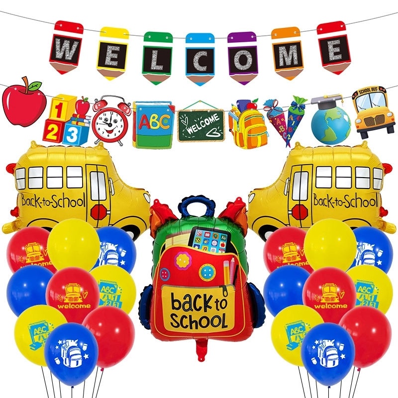 Cartoon Style School Backpack with Car Print and Aluminum Balloon for Home Party | School Supplies
