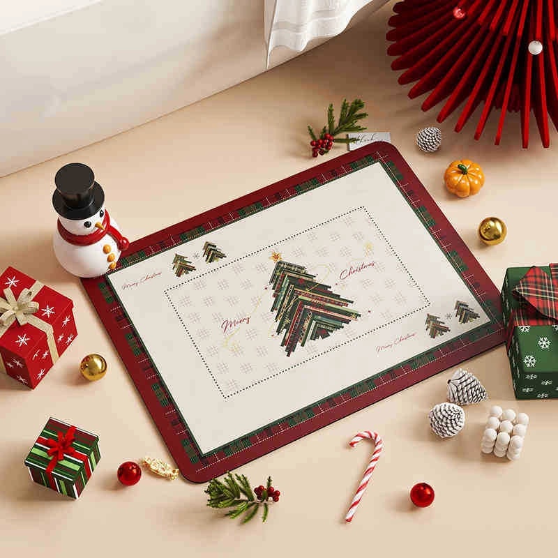 Christmas Holiday Printed Polyester Bath Mat for Casual Vacation Use|Home Decor & Bath Rugs