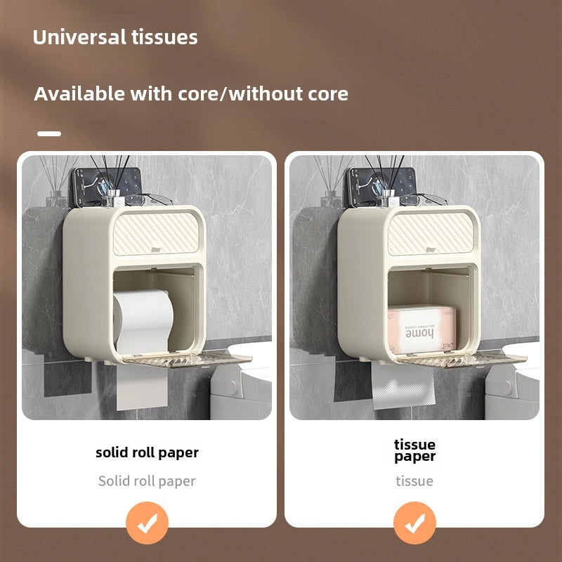 Multifunctional Wall-Mounted Tissue Holder for Bathroom, Punch-Free Toilet Paper Storage Box | Home & Living Accessories