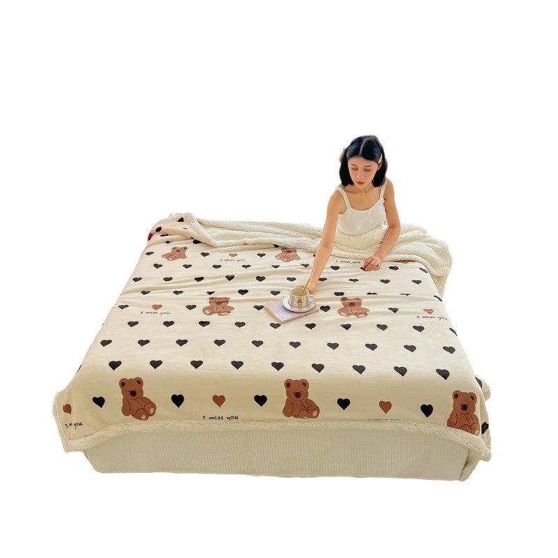 Cozy Heart-Shaped Animal Print Milk Fiber Blanket for Bedding | Home Textiles & Bedding