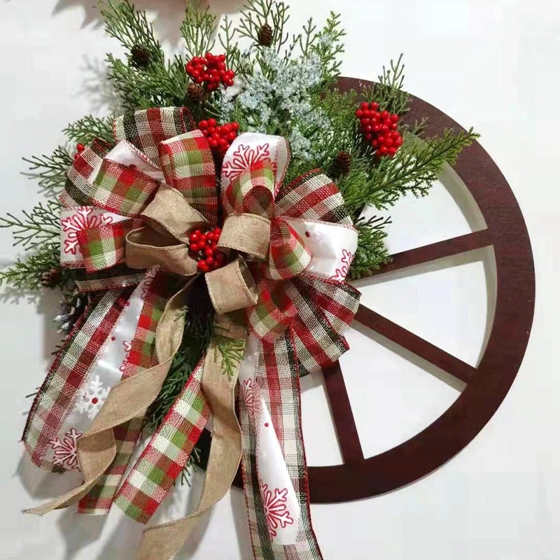 Christmas Wooden Roulette Wheel Door Hanging Garland with Pine Cones for Holiday Decor|Christmas Decorations