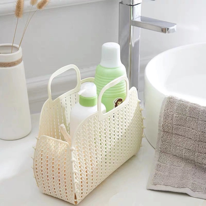 Foldable Plastic Handwoven Storage Basket for Bathroom and Shopping | Home Storage & Organization