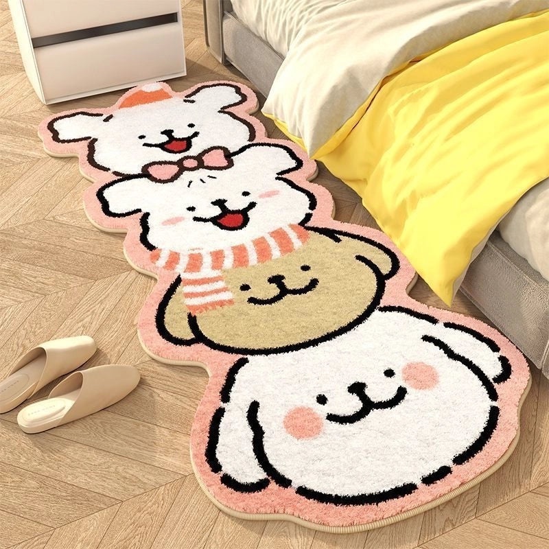Cute Puppy Shaped Kids Bedroom Rug Soft Faux Cashmere Non-slip Carpet for Girls' Room Bay Window Mat|Home Decor Carpet