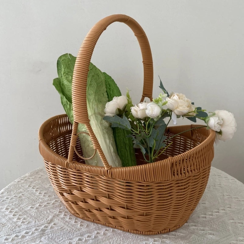 Simple Rustic Solid Color Woven Rattan Storage Basket|Home Storage & Organization