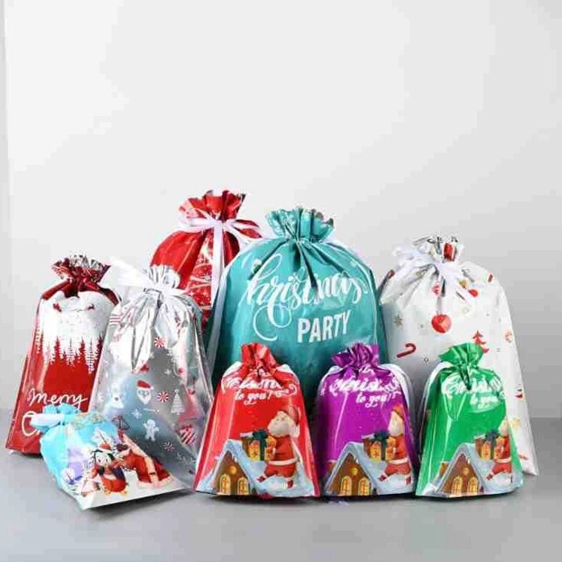 Santa Claus Drawstring Gift Bag for Christmas and Halloween Candy Packaging|Holiday Party Supplies