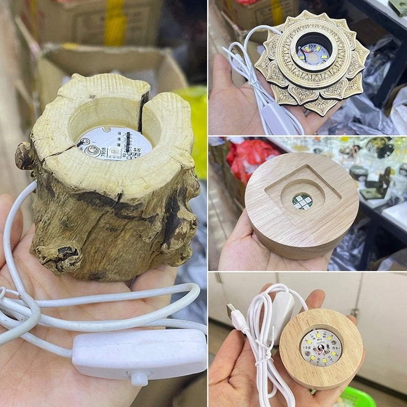 LED Crystal Ball with Wooden Stump Base USB Night Light for Desktop Decoration|Home Decor & Lighting