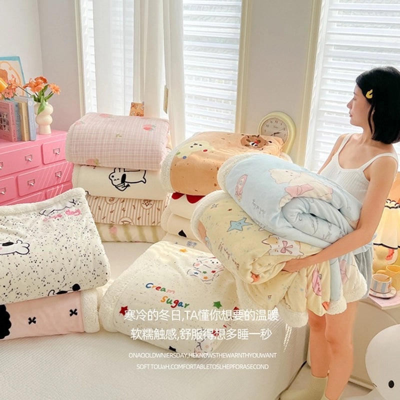 Cozy Heart-Shaped Animal Print Milk Fiber Blanket for Bedding | Home Textiles & Bedding