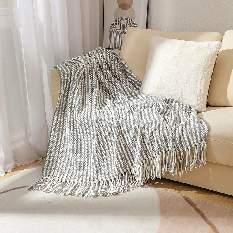 Handmade Knitted Wool Sofa Blanket Cozy Woven Chenille Nap Throw Bean Knit Blanket|Home & Living > Bedding & Blankets