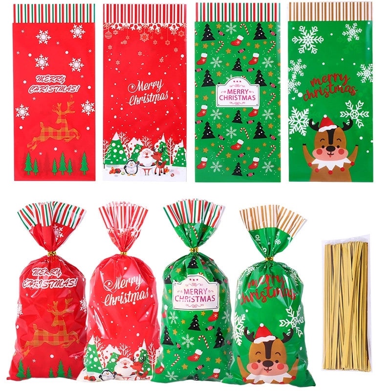 Christmas Candy Packaging Bag with Santa Claus and Snowflake Design|Holiday Gift Bags