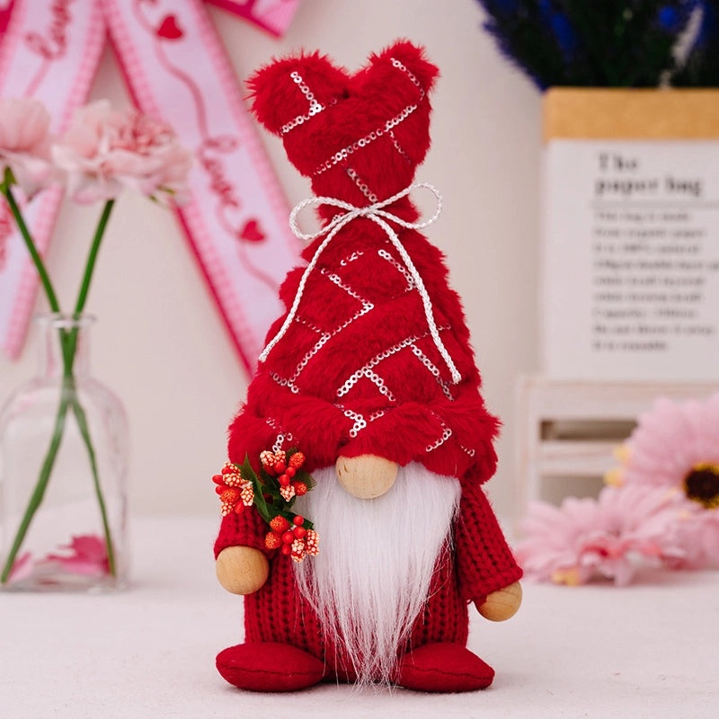 Valentine's Day Heart Bow Knot Sequin Knit Rudolph Doll Table Decoration|Home Decor