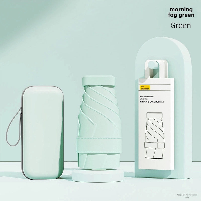 60% Foldable Sun Umbrella Women’s UV Protection Compact Portable Sunscreen Rainproof Dual-Use Mini Card Pocket|Umbrellas & Sun Protection