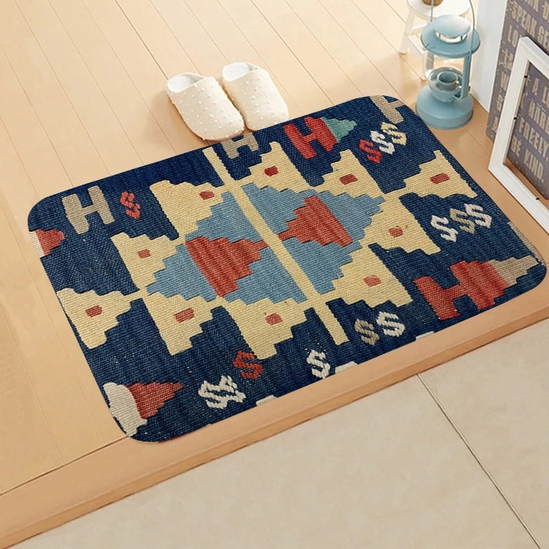 Turkish Persian Geometric Pattern Flannel Mat for Entrance and Toilet|Home Decor Rugs & Mats